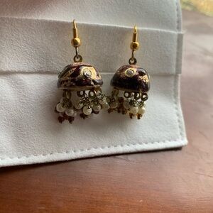 Charming Gold and Burgundy Beaded Earrings